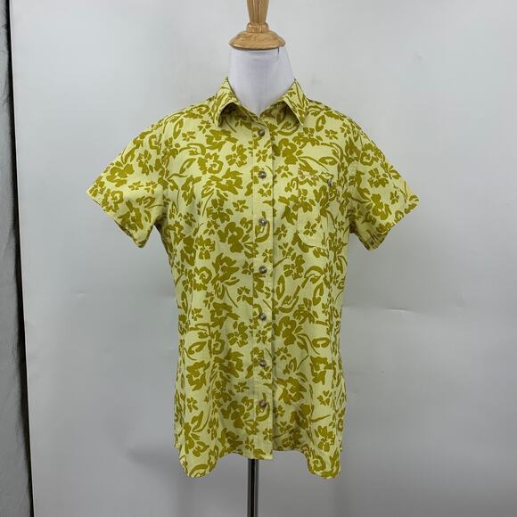 Orvis Shirt Women M Medium Chartreuse Outdoor Outfitters Floral Button Up Collar - Picture 2 of 12